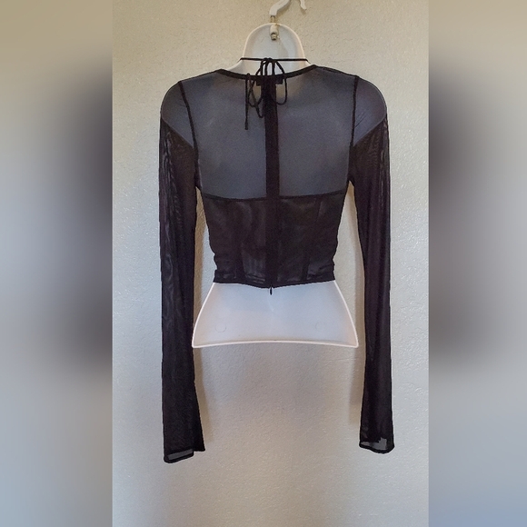 💚5/$25 Black Sheer Long Sleeve Corset Crop Top Size Small - Picture 6 of 6